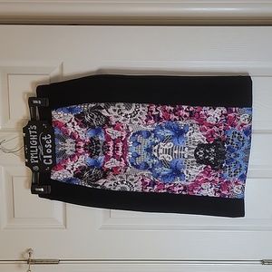 Nicole by Nicole Miller Skirt Small Black Pink Blue White Lace Panel